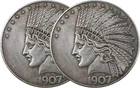 2PCS 1907 Antique Liberty Indian Head $10 Dollar Coin, Uncirculated Morgan Silve