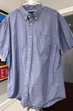 Tommy Hilfiger Shirt Mens XL Custom Fit Blue Chambray Short Sleeve Button Down