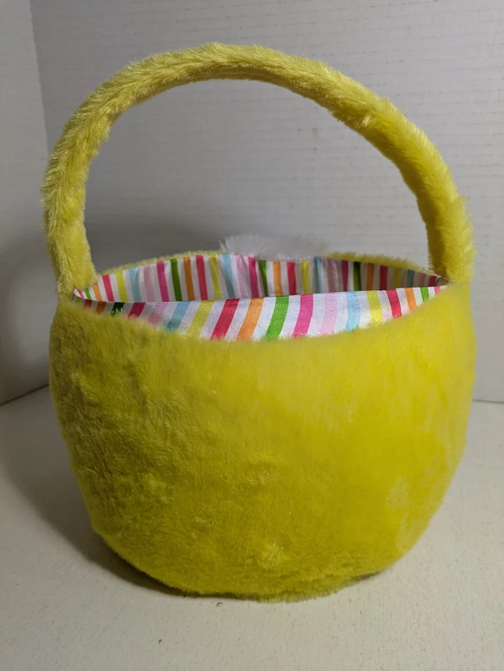 Dan Dee Yellow Baby Duck Easter Basket Plush Pastel Colored Striped Lining Clean - Image 3 of 4