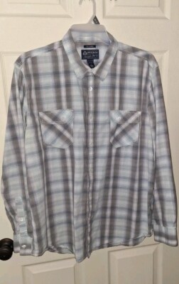 American Rag Mens Plaid Gray Green Long Sleeve Shirt Button Up Size XXL Cotton