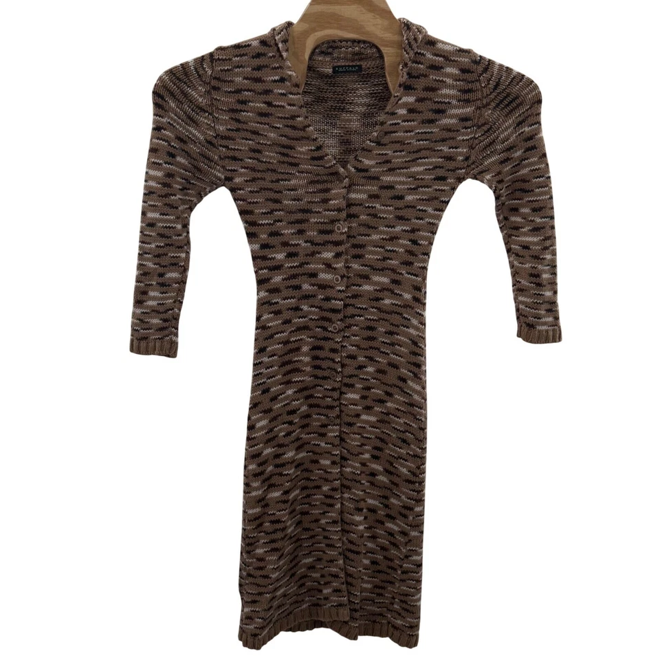 Vestido Suéter Tejido Buffalo David Bitton Marrón Tostado Botón Delantero Manga 3/4 Foto 2 de 4