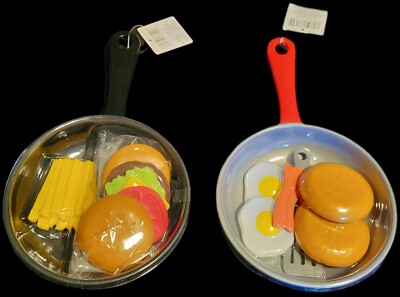 Just Pretending: Frying Pan Playset ( 8pc Bacon & Eggs Or 9pc Burger & Fries)