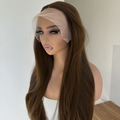Soft Long Straight Light brown T Lace Frontal Wigs Heat Resistant Hair