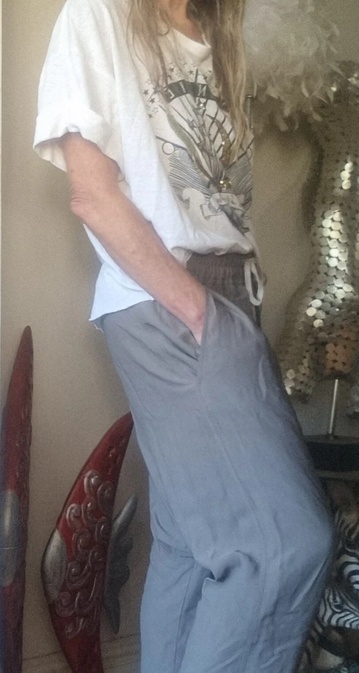 Rick Owens TECUATL Viscose Pants Drop Crotch Dust Leggings sz 8 — 第 3/4 张图片