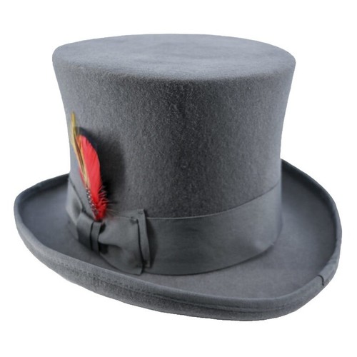 Victorian Magician Top Hat Felt Butler Ringmaster Costume Cosplay Adult Black Top Hat With Red Ribbon, Felt Magician Victorian  main image 3