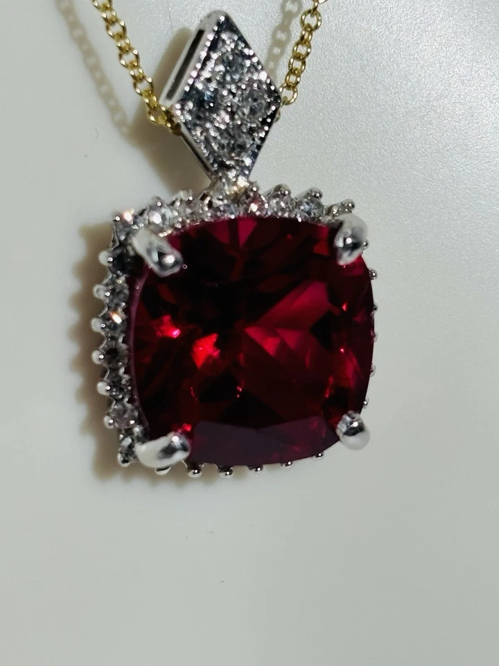 red ruby 14kt gold necklace 5.8gr 32pt natural diamonds 11.5mm lab created ruby - Image 2 of 4