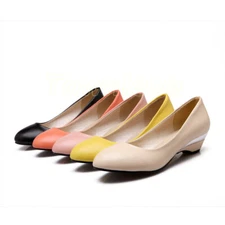 Lady Round Toes Shoes Faux Leather Kitten Heels Casual Slip On Pumps Candy Color