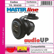PRESA USB DOPPIA INCASSO ACCENDISIGARI AUTO-BARCA CARICABATTERIE 12/24V