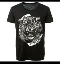 Balmain Tiger Printed Black Cotton T-Shirt Sz...