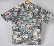 Vintage Paradise Found Aloha Hawaiian Shirt Men's Large Golf Theme Golfer USA
