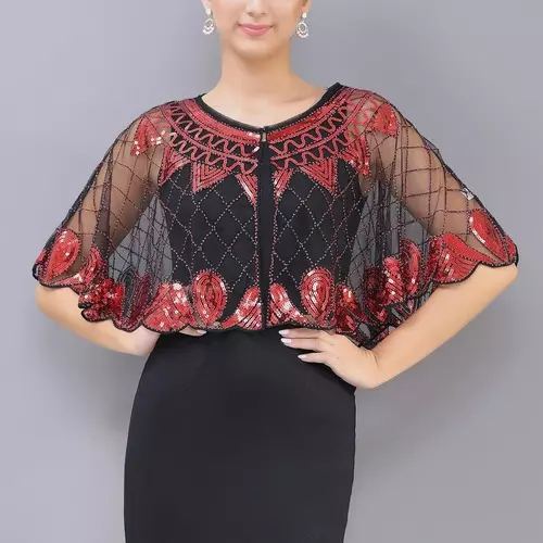 Womens Shrug Shawl Wedding Dresses Cape Cover Ups Sequins Beaded Shawls Party - Bild 5 von 30
