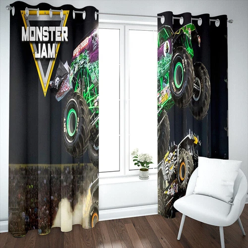Dormitorio Cortinas Ojales Niños Monster Truck Opacidad Cortina Protección UV - Imagen 1 de 14