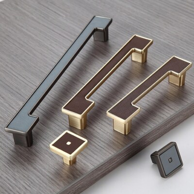 3.78" 5" 7.55" Gold&Brown Drawer Handle Leather Kitchen Pull Cabinet Knob |  eBay