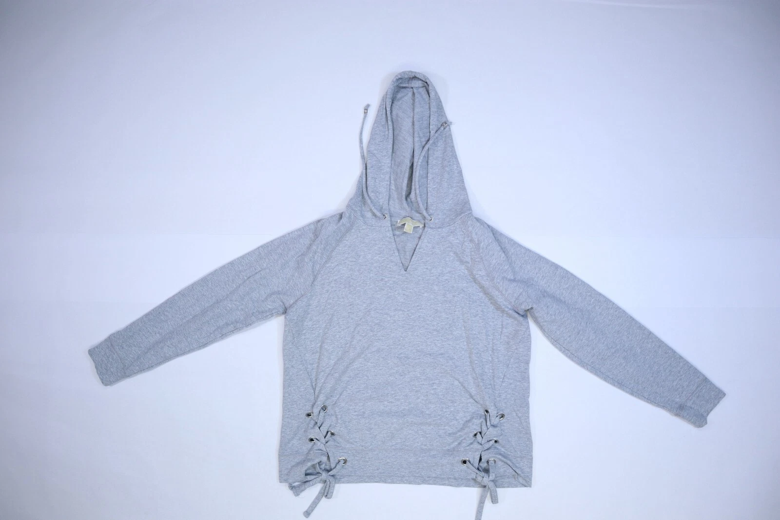 Felpa con cappuccio pullover Michael Kors donna grigia maniche lunghe stringate lati collo a V L