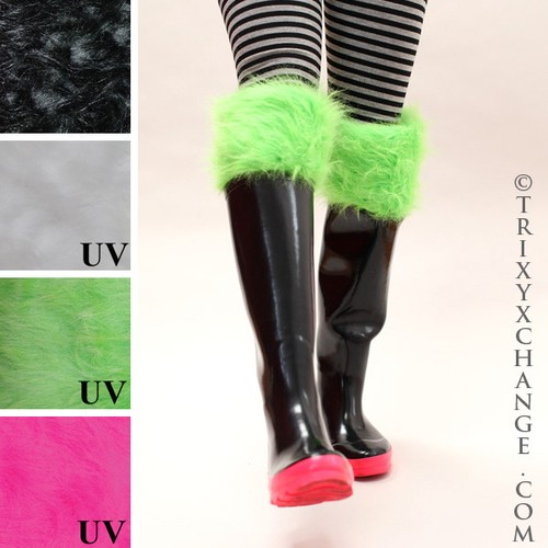Neon Green Fur Rain Boot Socks Rubber 