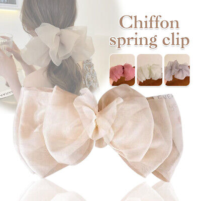 Sweet Women Girls Fairy White Bow Ribbon Hairpin Silk Yarn Clip Hairpin