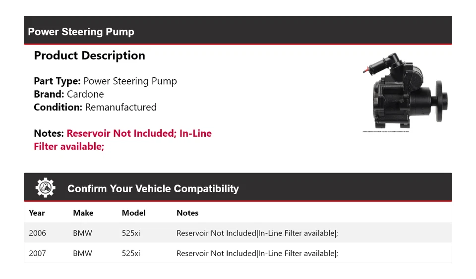 Насос гидроусилителя руля Cardone для 2006-2007 BMW 525xi - Изображение 2 из 4