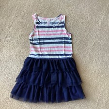 JUSTICE GIRLS DRESS, 10, SLEEVELESS STRIPED SEQUINED TOP, TULLE TIERED SKIRT