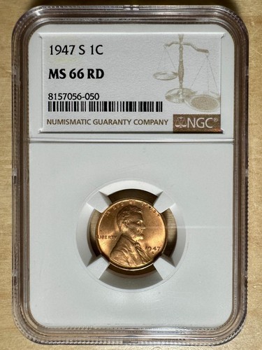 1947-S Lincoln Cent 1¢ - NGC MS 66 RD FULL RED - Wunderschön! - Bild 1 von 4