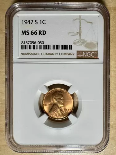 1947-S Lincoln Cent 1¢ - NGC MS 66 RD FULL RED - Gorgeous!