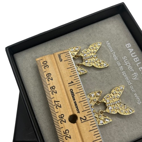 BaubleBar Butterfly Earrings Super Fly Moms Help Us. Gold Tone Crystal New Gift - Picture 5 of 9