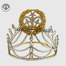 Masonic Worthy Amaranth Crown Gold Tone With Rhinestone Adjustable fitting case