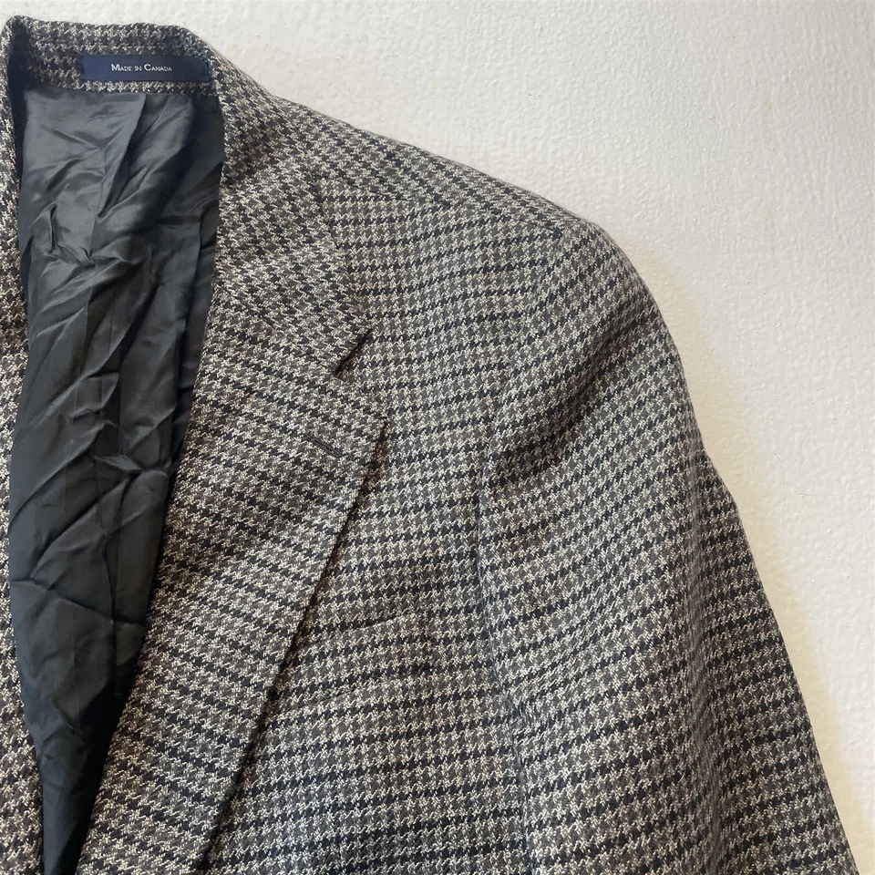 Vtg Lord & Taylor 44L Tall Brown Houndstooth Tweed Blazer Sport Coat Jacket - Image 2 of 4