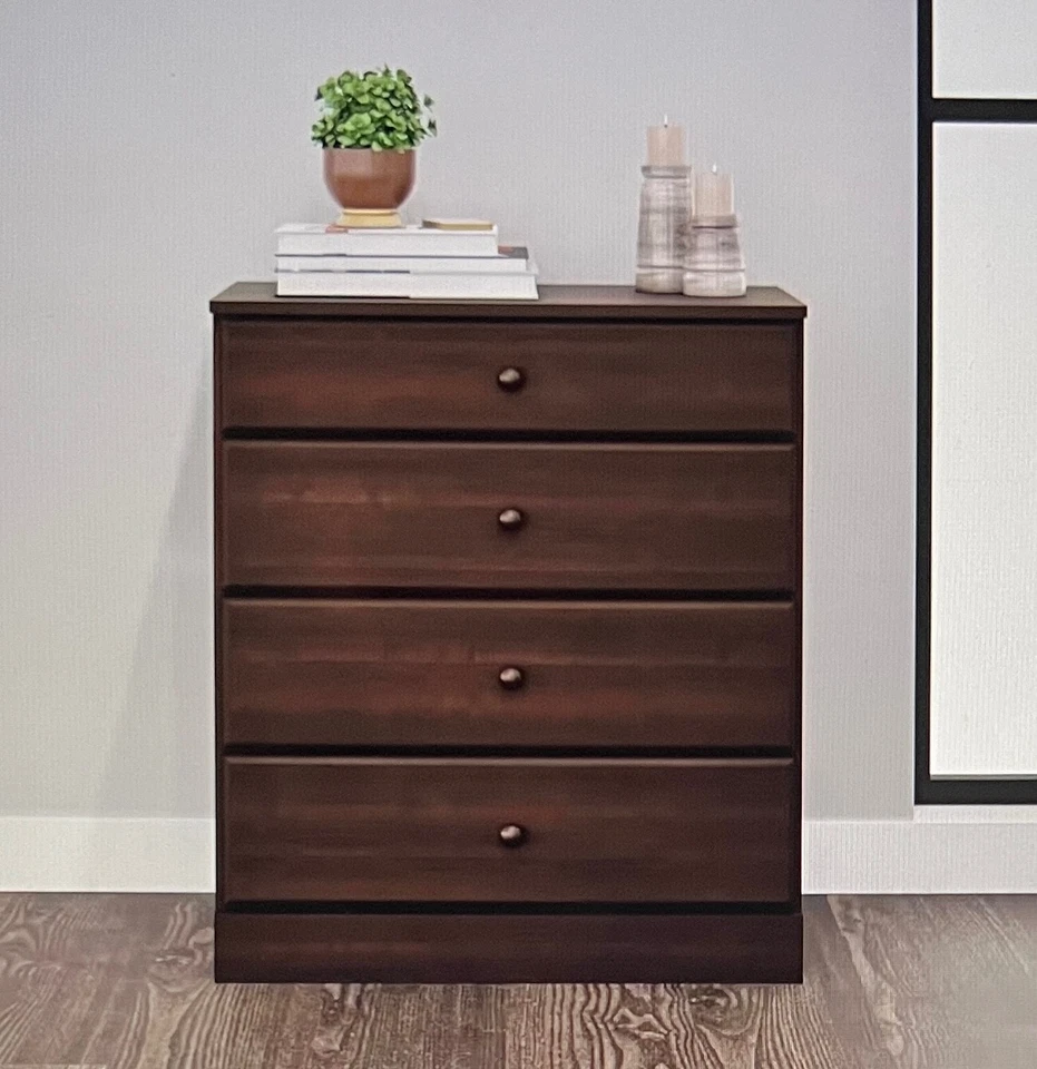 NOVO Armário de Armazenamento de Roupas Espresso Marrom Madeira 4 Gavetas Cômoda Baú Gavetas - Imagem 2 de 4