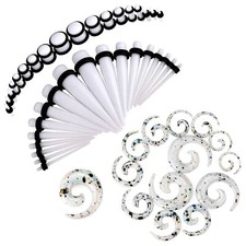 12-54PCS White Spiral Tapers Plugs Acrylic Stretching Starter Gauge Kit 14G-20MM