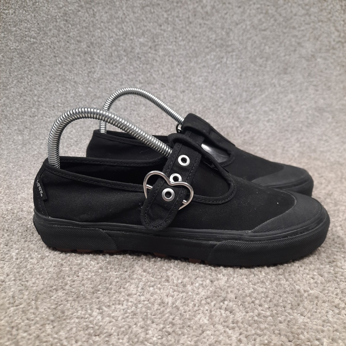 Vans Black Mary Jane Shoe Style 93 Silver Heart Buckle