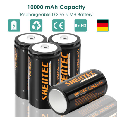 10000mAh 1,2V D Größe MONO Wiederaufladbare NiMH Akku Batterie + 4Slot Ladegerät