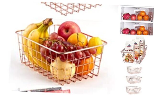 Wire Storage Basket Organizer Bin Baskets for Kithen Cabinets 3 Rose Gold