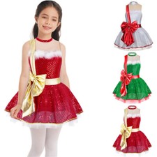 Girls Christmas Santa Claus Cosplay Costume Sequins Ballet Dance Tutu Dress