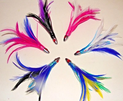 3 Red Eye Tuna Feathers, Mahi,Dolphin,Wahoo Trolling Big Game FISHING LURE Lot