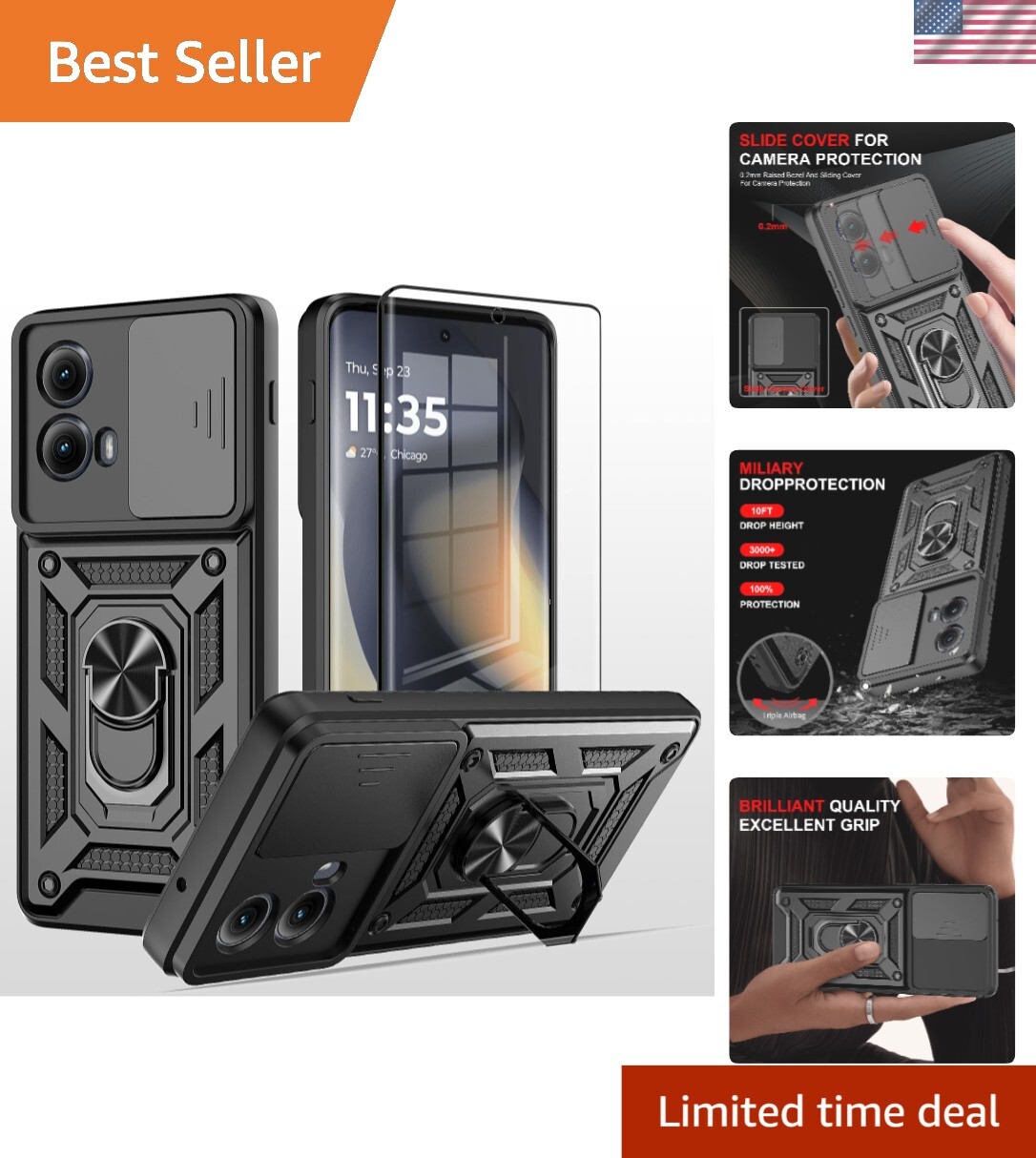 For Motorola Edge 2024 Case with Tempered Glass Screen Protector Protection Cove