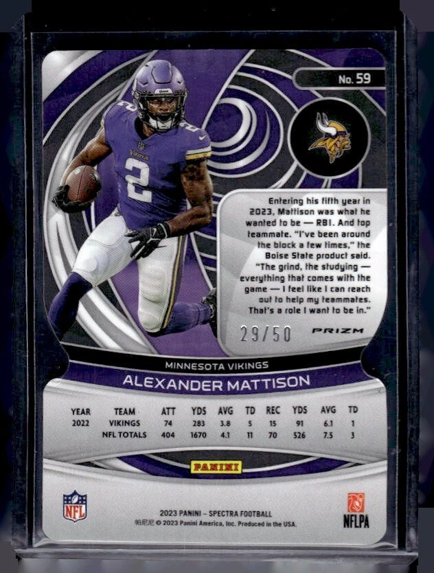 2023 Panini Spectra - Prizm #59 Alexander Mattison 29/50 - Image 2 of 2