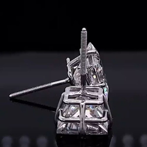 2.50 CTW Princess Cut Moissanite Screw Back Stud Earrings 14K White Gold Plated - Picture 3 of 5