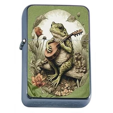 VNTG Illustration Frog w/Mandolin Flip Top Oil Lighter Windproof