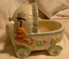 Vintage Baby Buggy Planter - Ceramic Decorative Bassinet