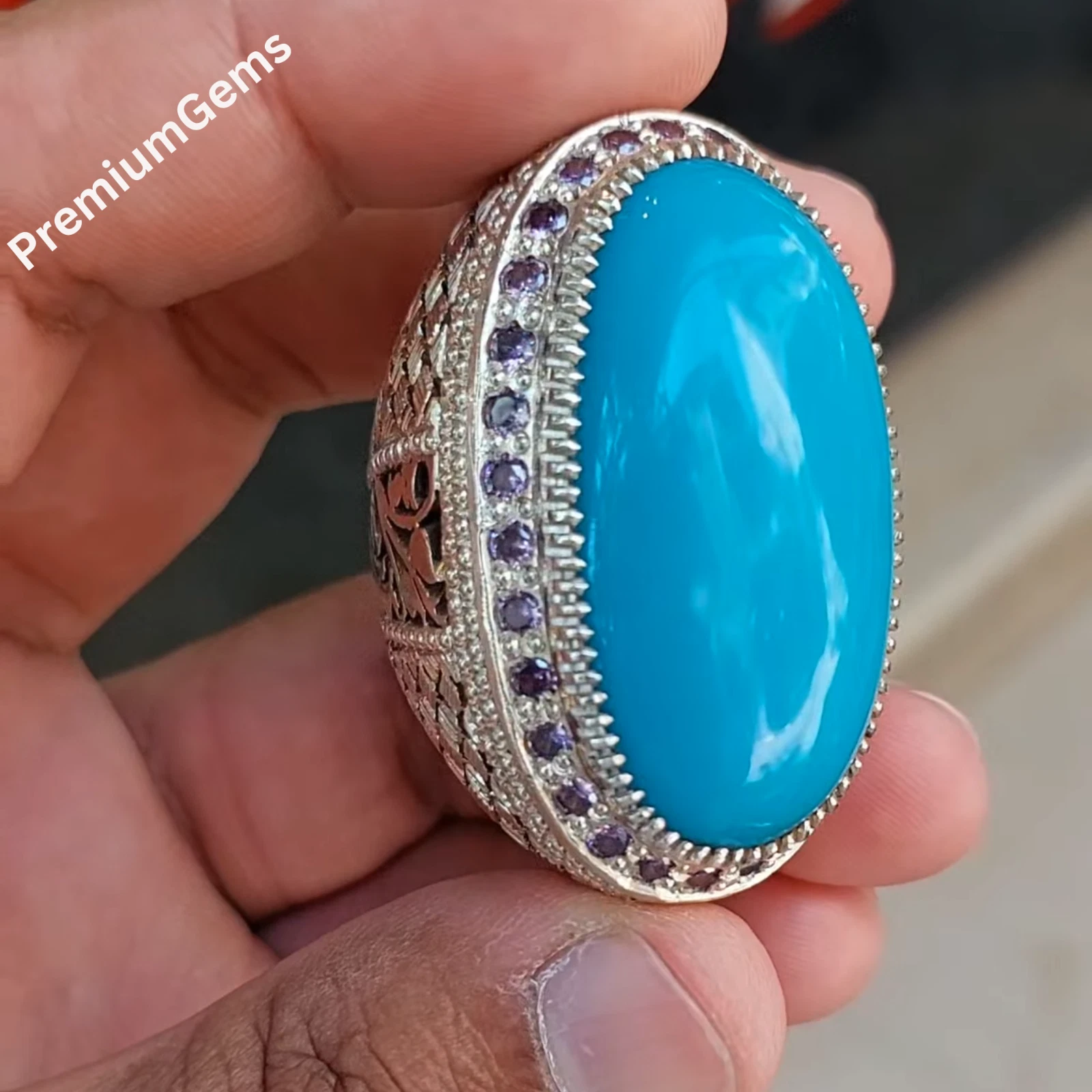 Big Size Rare Ultra Clean Turquoise Ring Nishapuri Feroza Natural Feroza Ring