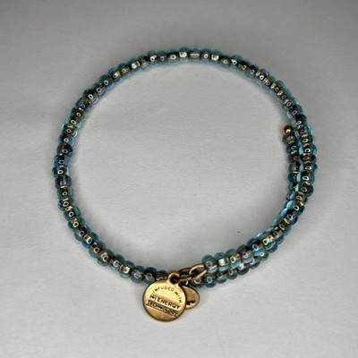 Alex and Ani Vintage Sixty-Six Wrap Bracelet Aqua Blue Beaded Energy Charm