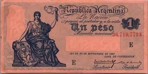 Argentina 1 Peso 1897 Pick# 235 VF-XF