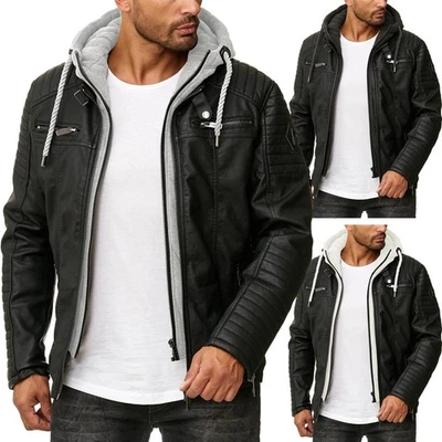 Redbridge Herren Jacke Kunst- Lederjacke Bikerjacke Übergangsjacke Kapuze M6013H - Bild 1 von 4