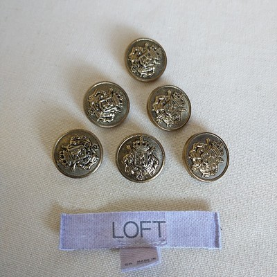 Loft Replacement Buttons Shank Gold Tone Brass Crest Blazer Coat Cardigan 6x Lot