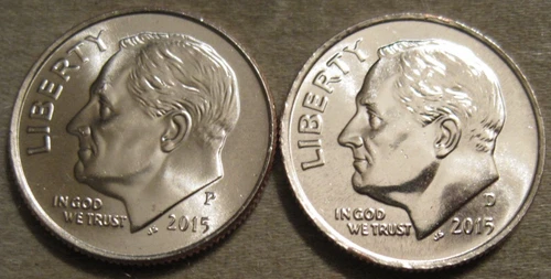 SELLING AS SHOWN - 2015 P & 2015 D UNCIRCULATED ROOSEVELT DIMES * 2 DIMES ** 543