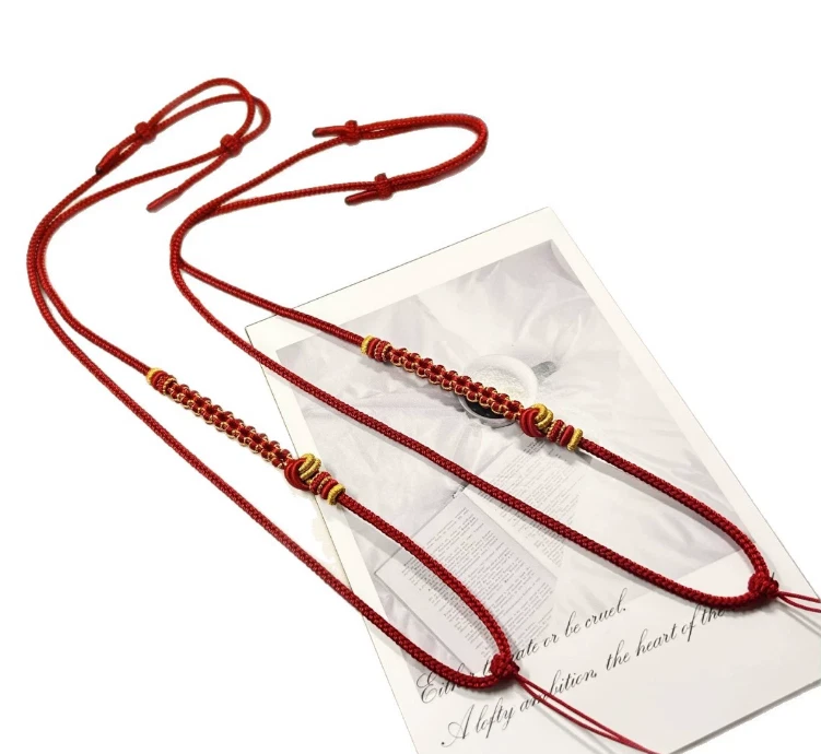 Cuerda colgante cinabrio tejido a mano vino tinto con flores de melocotón/1 pieza Foto 4 de 4