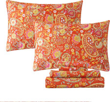 Luxurious Orange Boho Paisley Queen Sheet Set - Ultra Soft Cotton, 4Pcs