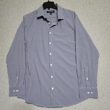 Mizzen Main Shirt Mens XL Trim Fit Blue Gingham Check Performance Stretch