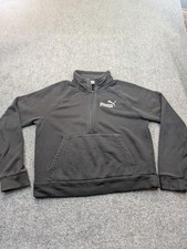 Puma Sweatshirt Boys Small Black Fleece Quarter Zip Pullover Kangaroo Pocket
