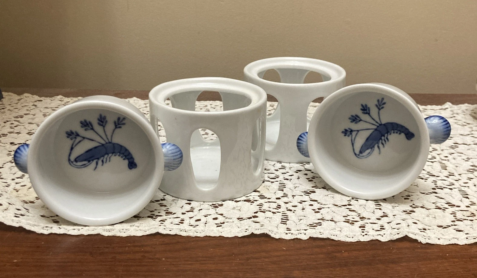 Vintage Artland Ocean Blue Seafood Ceramic Butter Warmer Pair HTF